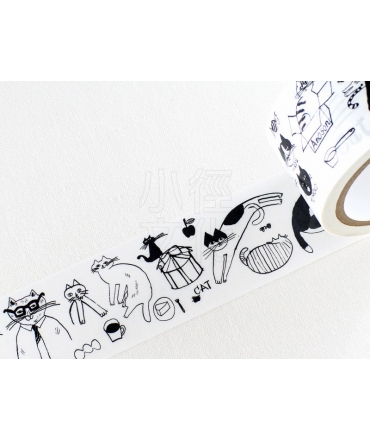 倉敷意匠 中西直子插畫系列 白牛皮紙紙膠帶 - 虎斑貓蹦蹦 ( 99204-01 )